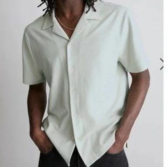 Madewell Button Down Shirt Mens Size L Green Textured Easy Short Sleeve - Picture 2 of 8